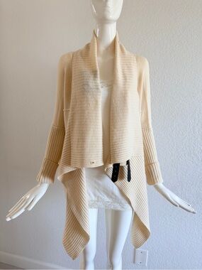 brochu walker Cream Ribbed Draped Sweater Poncho